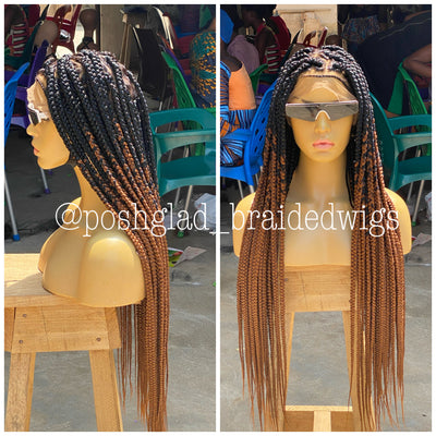 Large Knotless Braid - Triangle Part Ombre - Kelly Poshglad Braided Wigs