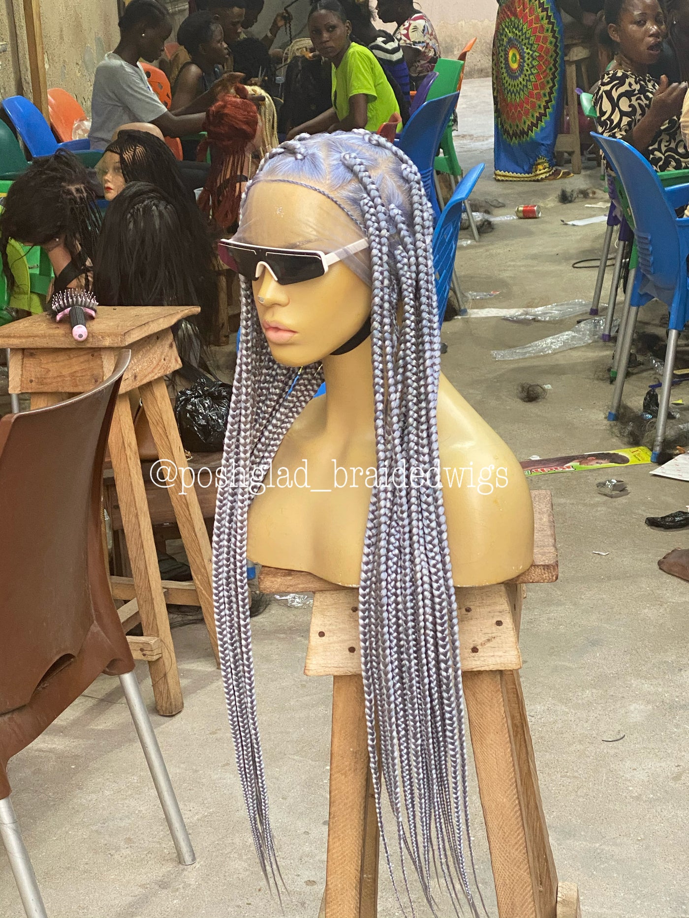 Jumbo Knotless Braid Wig - Gray Color - Vera Poshglad Braided Wigs