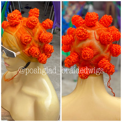 Bantu Knots Wig "Swiss Full Lace" Bright Orange Color - Tinashae Poshglad Braided Wigs Bantu Knots Wig