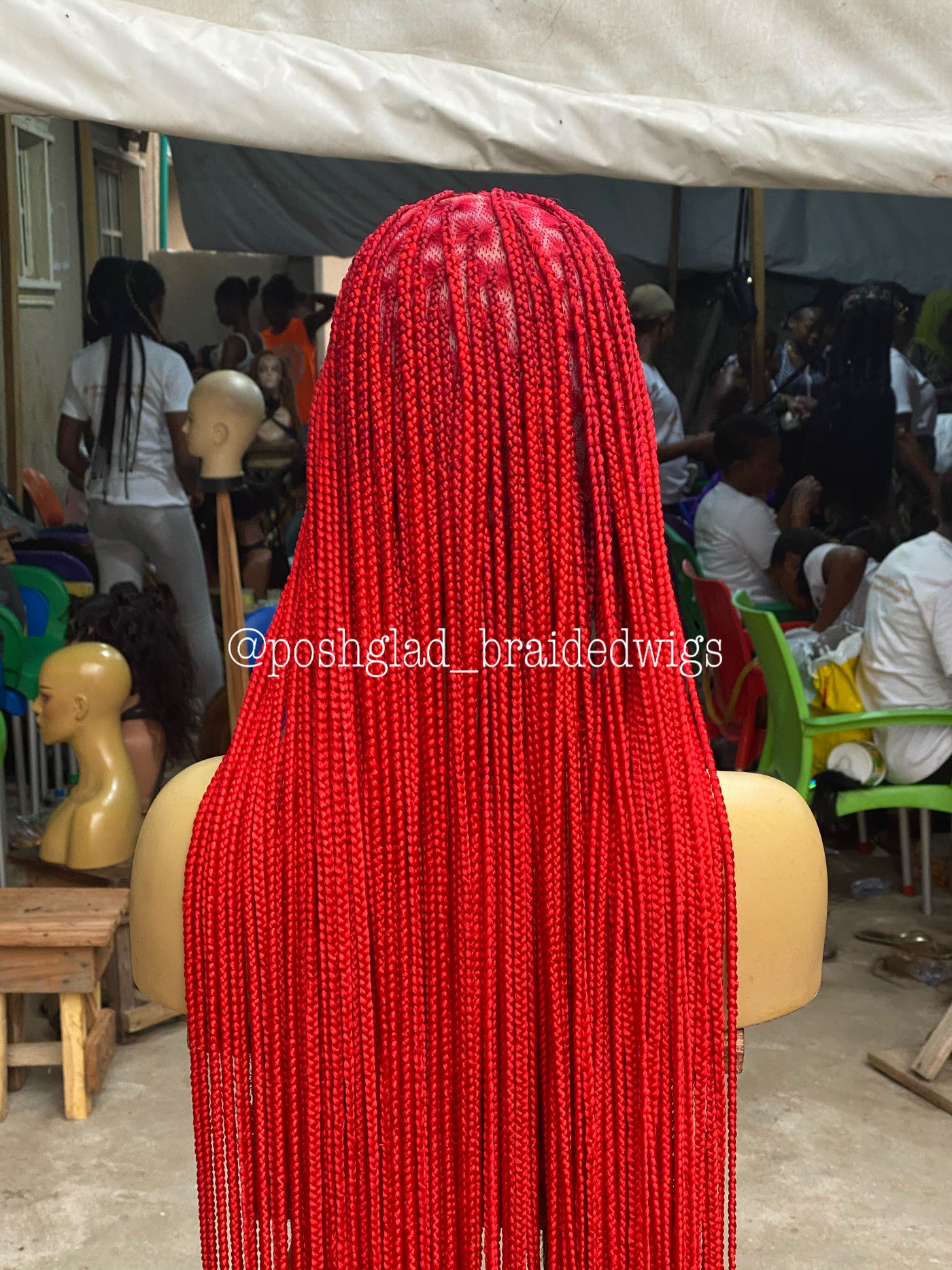 Knotless Braid Wig - Premium Red Calf Length - Kendal Poshglad Braided Wigs Knotless Braids