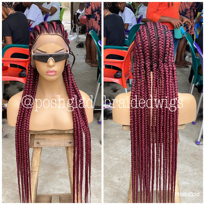 Cornrow Braid Wig - All Back Wine Color - Fatou Poshglad Braided Wigs Cornrow Braid Wig