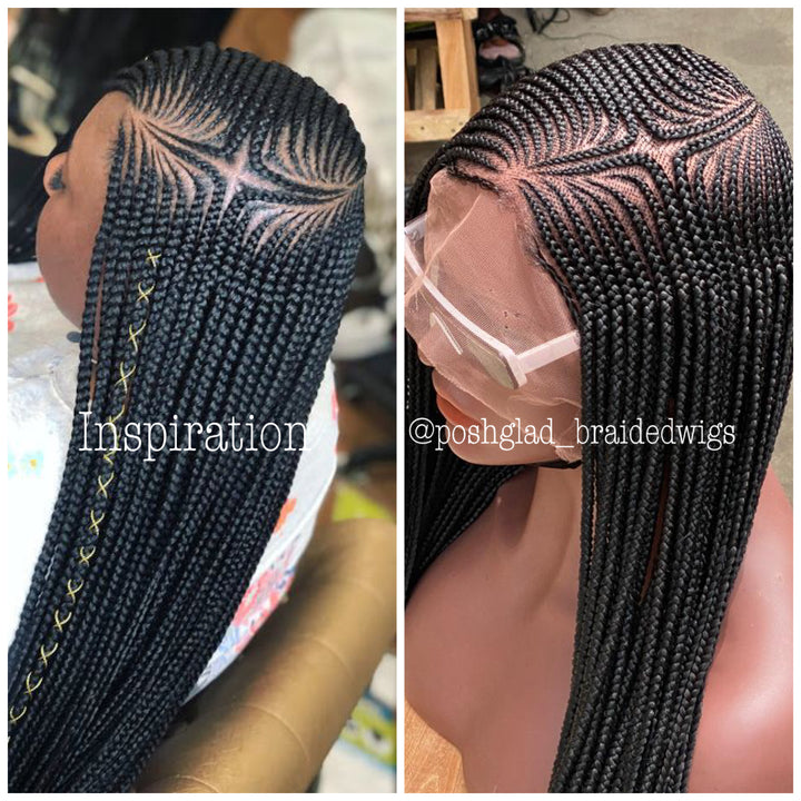 国内で当店のみ ILLUSORY - Four-Point Star Braided Faux Long Senegalese Twist Locks Lace Front Wig - Zuri | StarLaceWigs