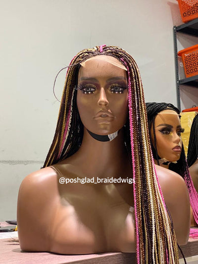 4 by 4 Closure Lace Mixed Colored Box Braid Wig (Ready-To-Ship) Poshglad Braided Wigs Box Braid Wigs