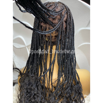 Goddess Knotless - Color 1B Curly Tip - Audrey Poshglad Braided Wigs Goddess Box Braid