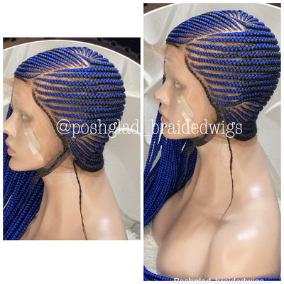 Cornrow Braid Wig - Right Side Drop Blue - Edith Poshglad Braided Wigs Cornrow Braid Wig