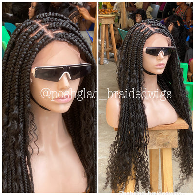 Bohemian Box Braid Wig "Swiss Full Lace" Color 1B - Bailey Poshglad Braided Wigs Box Braid Wig