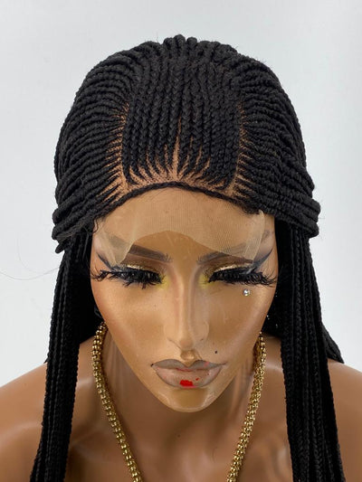 Tribal Cornrow Wig "4 by 4 Closure Lace" (Ready to Ship) Poshglad Braided Wigs Cornrow Braided Wigs