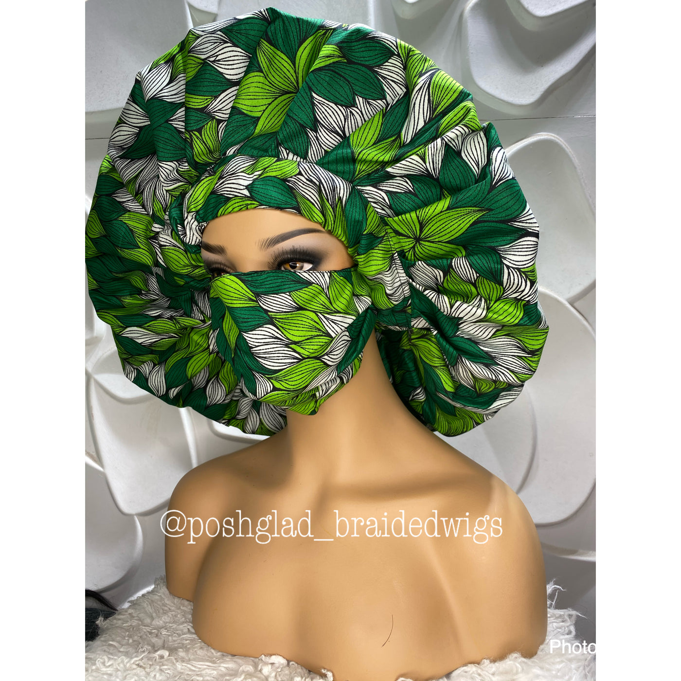 Green Fabric Made Hair Bonnet & Nose Mask Poshglad Braided Wigs Braided Wig Hair Bonnet
