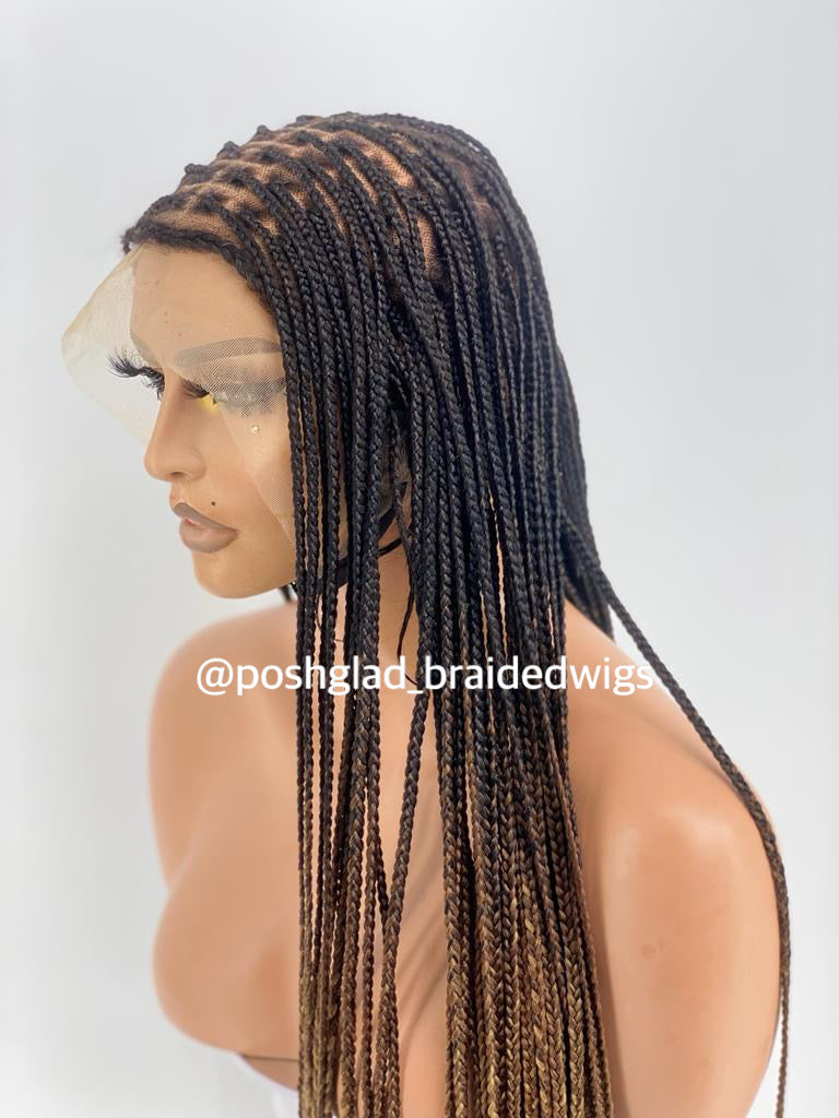 Three-tone Ombre Knotless Braid (Ready to Ship) Full Lace  display picture 3