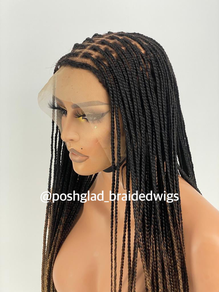 Ready to ship Knotless Braid Wig - Three-tone Ombre Poshglad Braided Wigs Knotless Braid Wigs