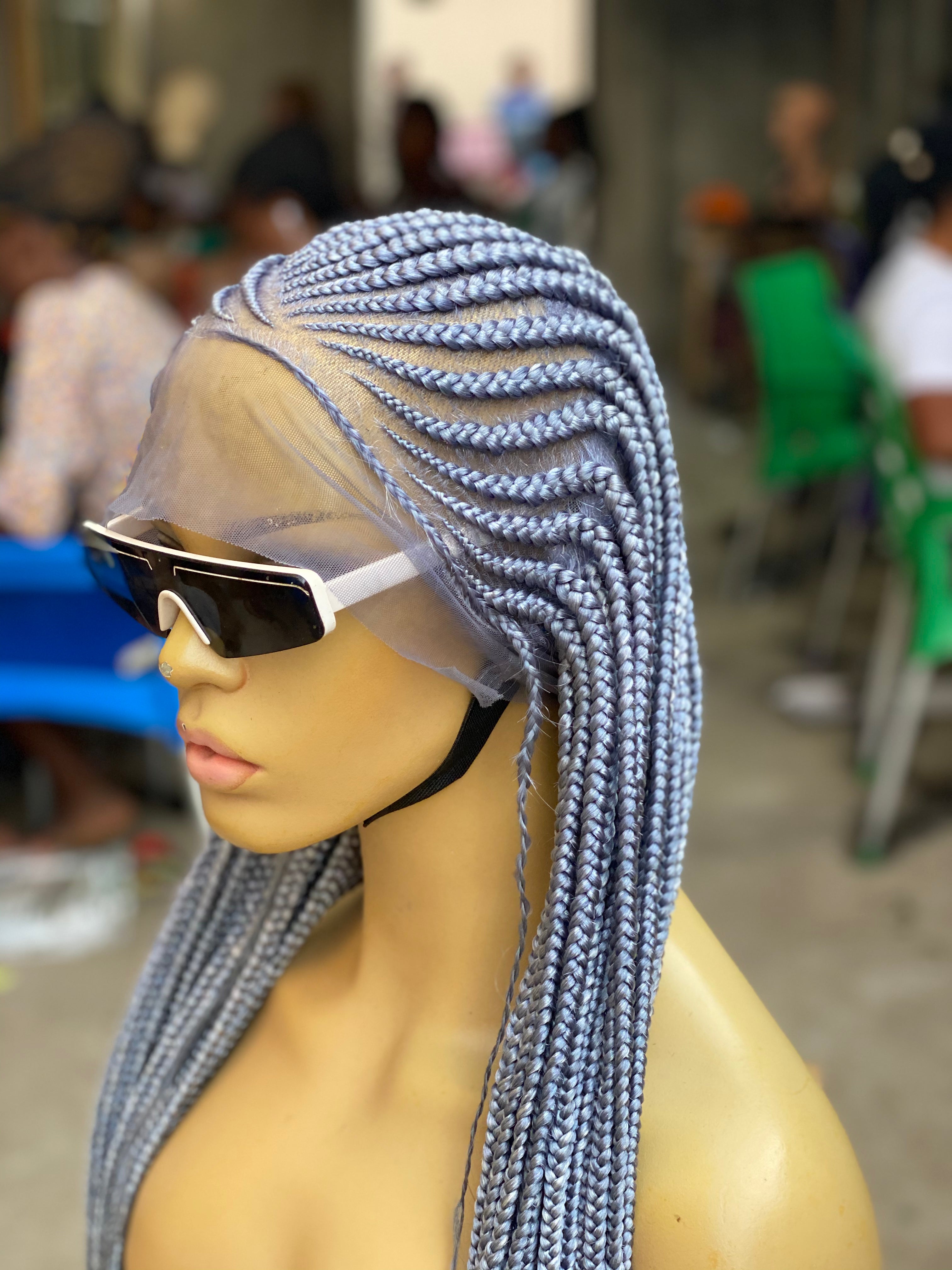 Cornrow Braid Wig - HD Full Lace Gray Color - Pamela - Poshglad Braided ...