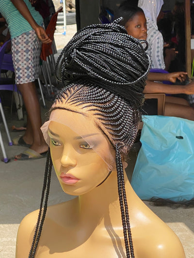 Cornrow Braid Wig "Premium Swiss Full Lace" Waist Length (Myra) Poshglad Braided Wigs Cornrow Braid Wig