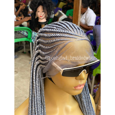 Cornrow Braid Wig - HD Full Lace Gray Color - Pamela Poshglad Braided Wigs Cornrow Braid Wig