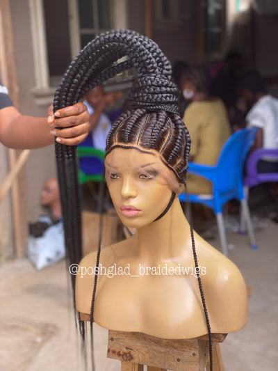 Cornrow Braid Wig - Large Size Ponytail All Back - Naija Poshglad Braided Wigs Cornrow Braid Wig