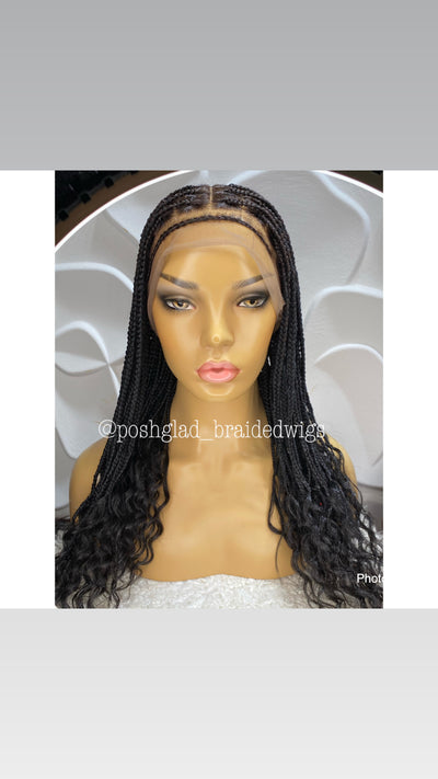 Goddess Knotless - Color 1B Curly Tip - Audrey Poshglad Braided Wigs Goddess Box Braid