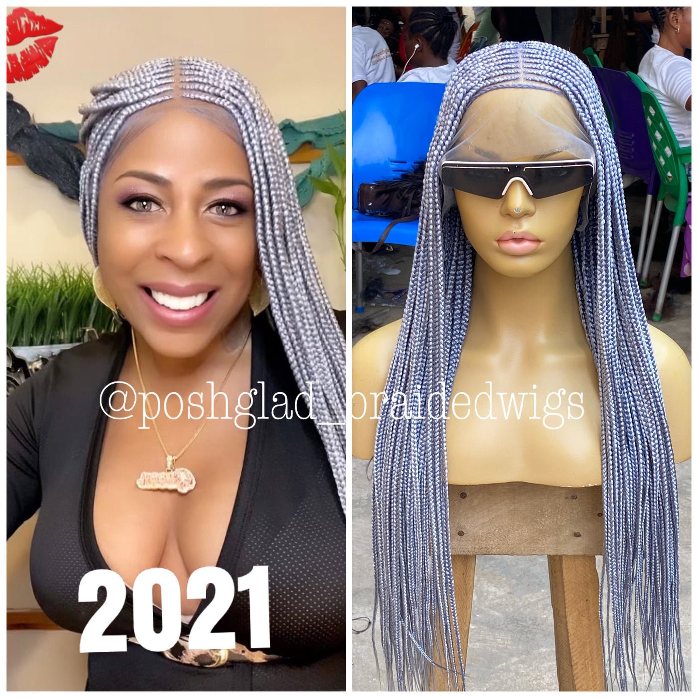 Cornrow Braid Wig - Gray Color HD Full Lace - Nikita Poshglad Braided Wigs Cornrow Braid Wig