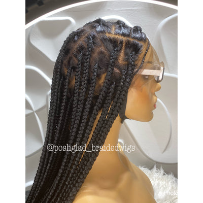 MEDIUM KNOTLESS (full lace) Poshglad Braided Wigs Jumbo knotless braid wig