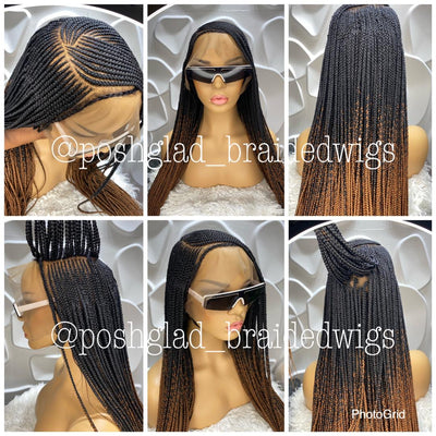 Cornrow Braided Wig "13 by 6 Lace Frontal" C-cut Poshglad Braided Wigs Cornrow Braid Wig