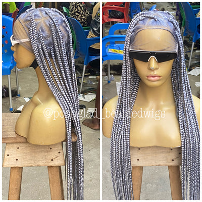 Jumbo Knotless Braid Wig - Gray Color - Vera Poshglad Braided Wigs