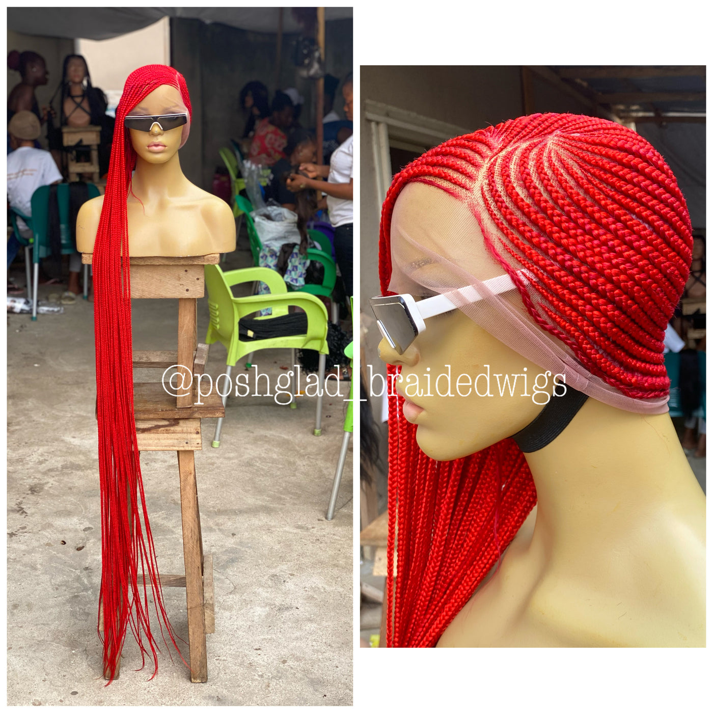 Cornrow Braid Wig - Premium Red Calf Length - Juliana Poshglad Braided Wigs Cornrow Braid Wig