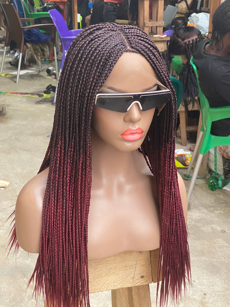 Ombre burgundy knotless braids closure braided wig