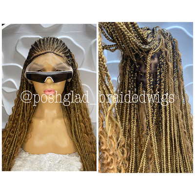 Cornrow Braid - Ombre Color Wavy Tip - Sandra Poshglad Braided Wigs Cornrow Braid Wig