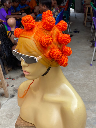 Bantu Knots Wig "Swiss Full Lace" Bright Orange Color - Tinashae Poshglad Braided Wigs Bantu Knots Wig