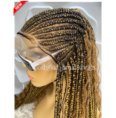 Cornrow Braid - Ombre Color Wavy Tip - Sandra Poshglad Braided Wigs Cornrow Braid Wig